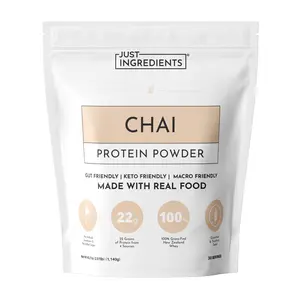 Just Ingredients Chai Protein Powder – 30 Serving Bag – Grass-Fed Whey & Plant Protein Blend with Real Food Ingredients, No Added Sugars, Non-GMO, Gluten-Free, No Artificial Flavors,
