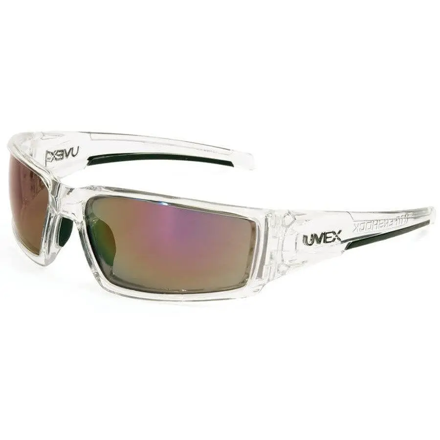 Uvex Hypershock Safety Glasses Clear Ice Frame with Red Mirror Lenses