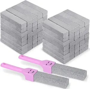 50 Pack Pumice Stones Bulk for Cleaning - Grey Pumice Scouring Pad with 2 Universal Handles, Pumice Stick Cleaner for Removing Toilet Bowl Ring, Bath, Household, Kitchen, Pool, 5.9 x 1.4 x 0.9 Inch