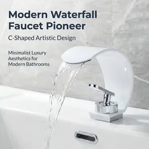 Arc Waterfall Basin Faucet, Single Handle Cold Hot Dual Control Modern Minimalist Bathroom Sink Tap, G1/2 Thread Interface, Stainless Steel Faucet