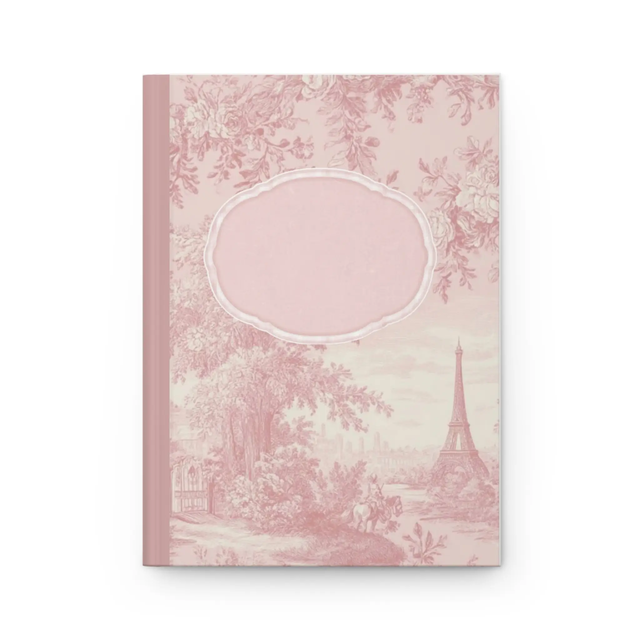 Hardcover Toile de Jouy Paris-Themed Notebook, Matte Durable Cover, Coquette Aesthetic Lined Journal, Customizable Bullet Journaling Travel Notebook, French Romantic Gift for Her, Paris-Themed Notebooks