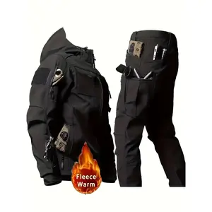 Men's Windproof Fleece Lined Hooded Jacket and Pants Set, Multi-Pocket Design - Durable Polyester Outdoor Gear, Suitable for Hiking, Camping Riding and Camping Accessories work suit Unisex Street suit outfit linen Tailored Reathletic activewear tracksuits