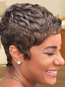 Elf Short Hair Wig Real Human Hair, Women's Short Hair Wig Layered Full Machine Made, Natural Look Synthetic Fiber Wig