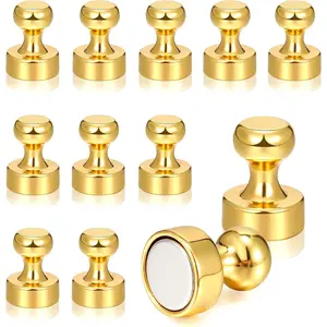 12 Pieces Push Pins Thumb Tacks Pins Refrigerator Magnets for and Office, Whiteboard Magnets, Map Magnets (Gold)
