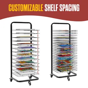 Houseables Art Drying Rack For Classroom, Paper Drying Rack, Art Dryer, Shelf Organizer For Painting, Paint, Canvas Storage, Preschool, Class Supplies, Studio, 25 Shelves, With Wheels, 45” x 18” x 13”