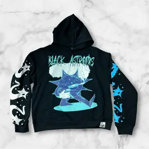 Black Astroids Change the World By Being Your Self Rhinestone Hoodie with Star Design on Sleeves