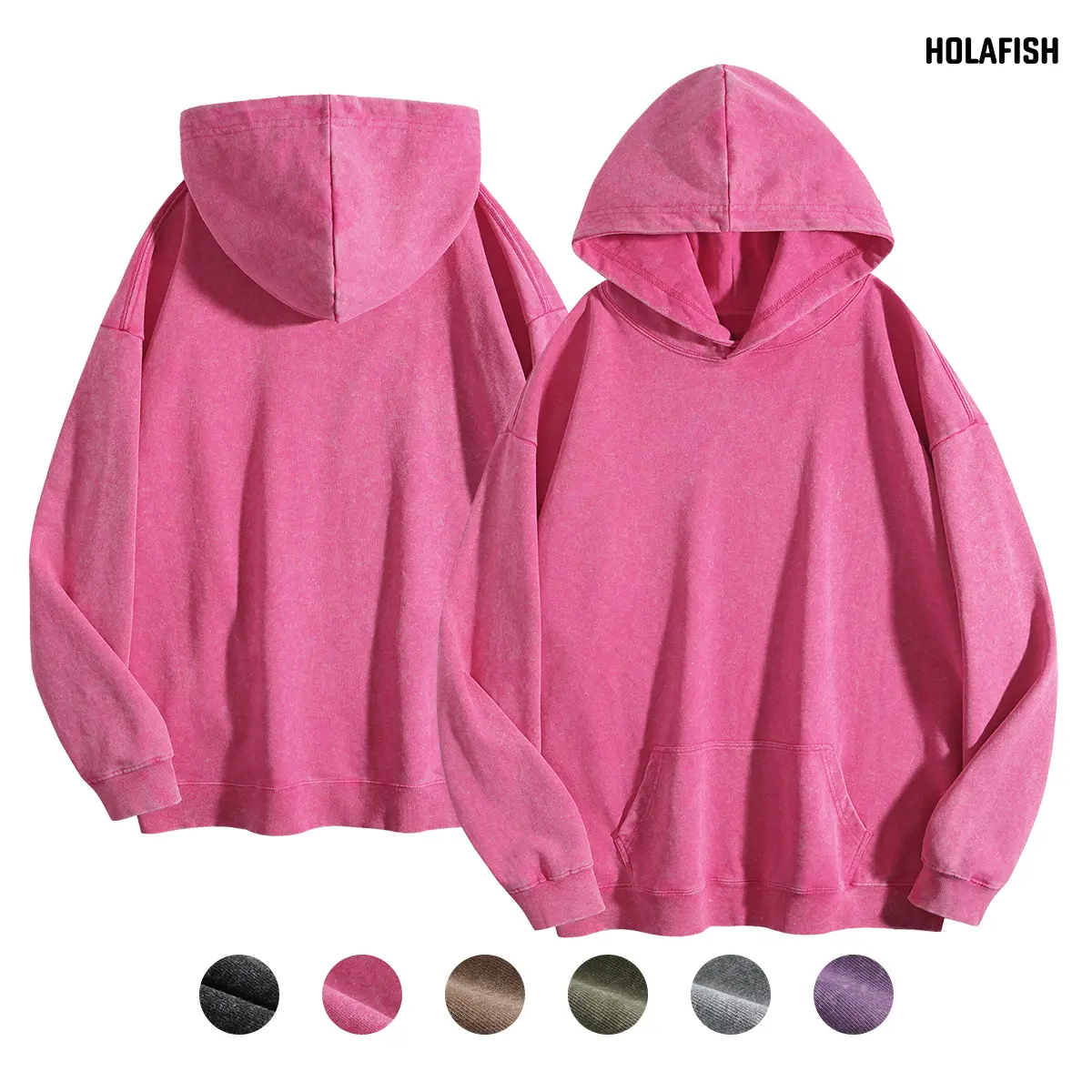 Holafish Women's Vintage Oversized Acid Wash Hoodie Unisex Drop Shoulder Pullover Streetwear Casual Style summervibes