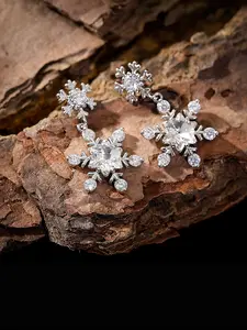 Sparkling Double Snowflake CZ Drop Earrings | S925 Silver Post | Winter Jewelry Gift