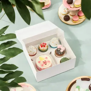 Home party  5 pack 10x10x5 inch Cake and Cupcake Box with Clear PVC Lid – Dessert Bakery Box with Insert Holds 1 Small Cake & 5 Cupcakes – White Cardboard Treat Box for Birthdays, Weddings, Baby Showers, Holiday Gift Packaging (1 Pack)