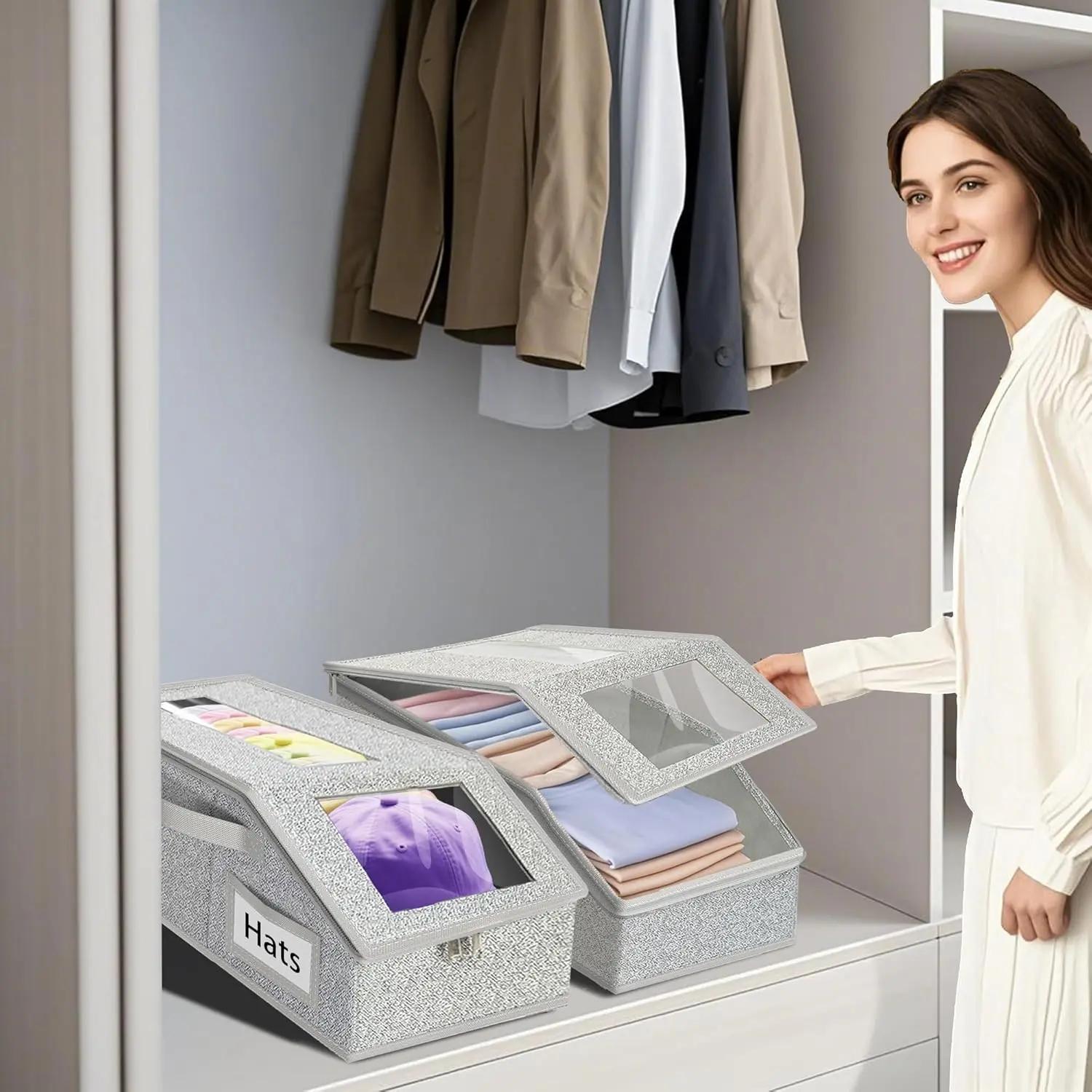 Stackable Baseball Cap Storage Box – Holds Up to 24 Hats, Foldable & Durable Organizer for Hats, Toys & Bedroom Storage, Dustproof & Space-Saving