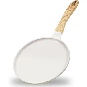 Crepe Pan Nonstick, 9.5 inch Comales Para Tortillas Griddle Pan for Stove Top, Granite Coating Flat Pancake Pan Dosa Tawa, PFOA FREE and Induction Compatible (Beige)