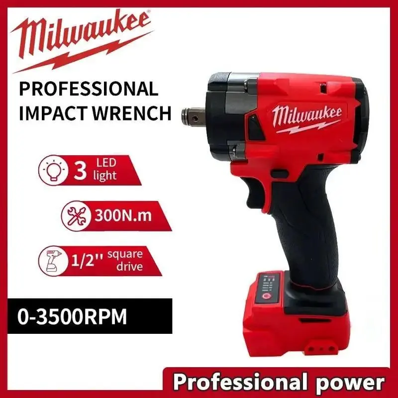 Milwaukee 18V Brushless Impact Wrench Kit - 1/2 in, 300N.m Torque, with Battery, Charger & LED Light for Professional Automotive and Truck Repair