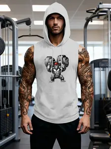 Men's Sleeveless Hooded Gym Tank 2026, Gorilla Lifting Weights Graphic Workout Top, Breathable Fitness Tank for Strength Training, Gym Sessions & Casual Streetwear #springsaledeals2026 #summeroutfits #mensgymwear #workouttank