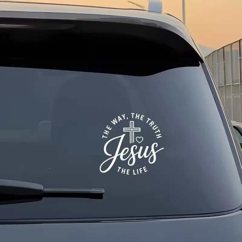 Jesus Road Christian Car Sticker, Cross Design with Bible Verse, 5 Inch Vinyl Decal, Fade Resistant, Self-Adhesive, Multiple Colors Available, Car Decals, Decal For Cars, Side Decals, Universal Car Sticker, Vehicle Exterior Decoration