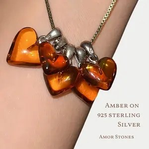 Baltic Amber Heart Pendant on 925 Sterling Silver