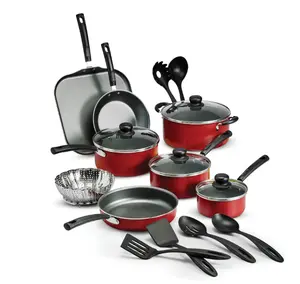 Tramontina Primaware 18 Piece Non-stick Cookware Set, Red & Gray