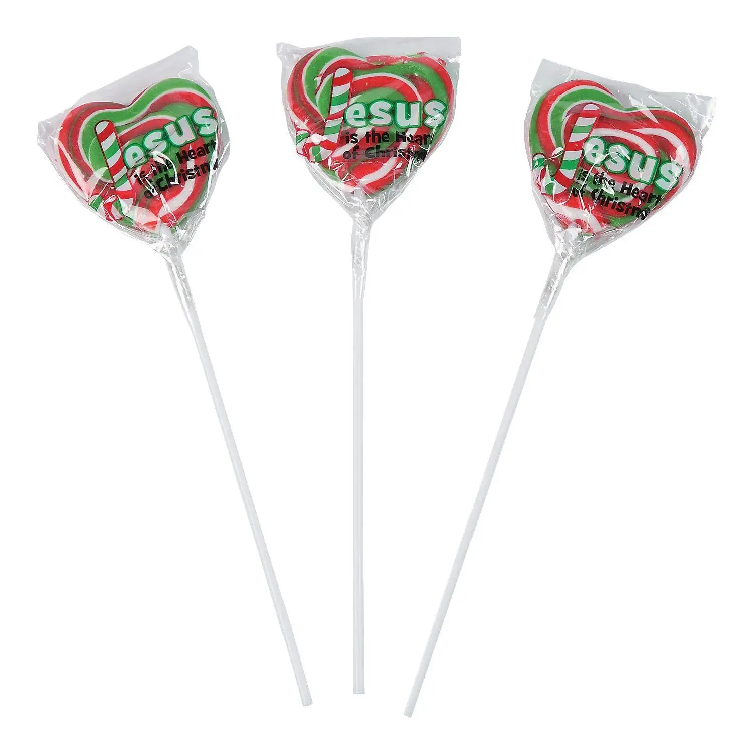 2" 7 oz. Jesus is the Heart of Christmas Swirl Strawberry Lollipops - 12 Pc.