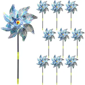 Pinwheels for Yard and Garden Decor - 10 Pack Reflective Pinwheels Bird Deterrents for Outside, Wind Mill for Yard and Garden Outdoor Bird Deterrent Devices for Patio Farm Orchard Silver Floral