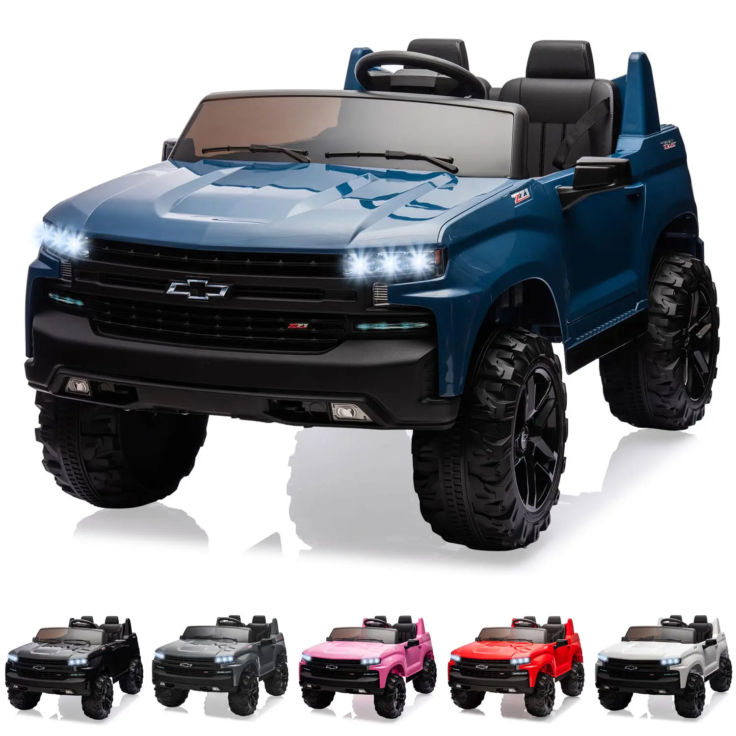 Licensed Official Chevy 24V Rechargeable 2-Seater Kids Ride-On Silverado Electric Truck, Rechargeable Car with Parent Remote Control, Parent Mode, Spring Shock Suspension, Bluetooth Audio, Outdoor Toy for Ages 3-8, Realistic Look