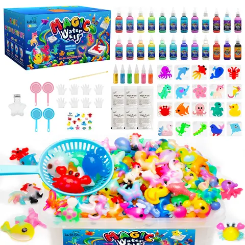 Kiditos Magic Water Elf Crafting Kit (Model 30T) - 24 Magic Gels, 6 Glitter Powders, 20 Molds, Kids Toys for Ages 3+, DIY Handmade Craft, Summer Science Activity, Birthday Gift