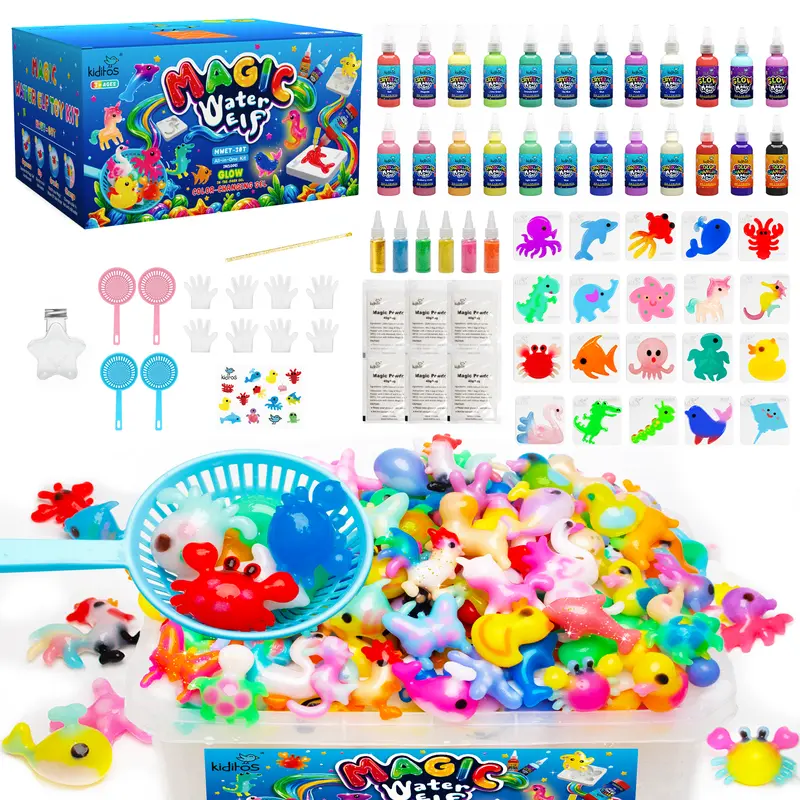 Kiditos Magic Water Elf Crafting Kit (Model 30T) - 24 Magic Gels, 6 Glitter Powders, 20 Molds, Kids Toys for Ages 3+, DIY Handmade Craft, Summer Science Activity, Birthday Gift