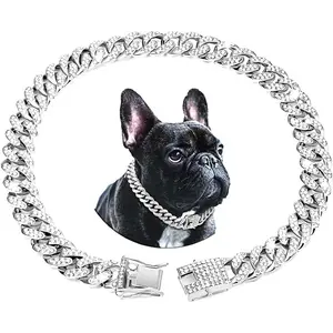 Chain   Cuban Link   13mm Wide  Necklace Metal  Chain Pet    Accessories for Puppy Small Medium Large Dogs Cats (, 12 inch)