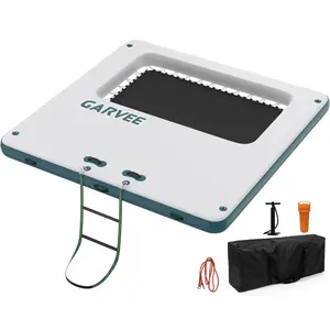 Garvee Inflatable Floating Platform 3x3 m with Mesh Hammock, EVA Non-Slip Surface, Ladder for Easy Access, Suitable for Pool, Lake, Beach, Supports 8-10 People, Easy to Transport