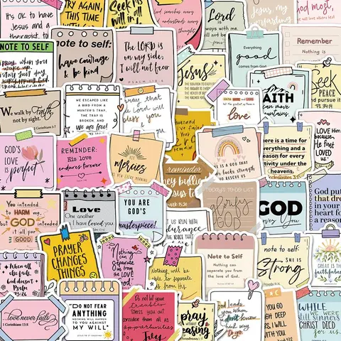 Bible Verse Sticker, 50pcs/set Christian God Bible Themed Decorative Sticker, DIY Decals, Phone Decoration for Water Bottle, Laptop, Phone Case, Scrapbooking, Journal Making