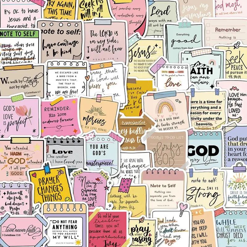 Bible Verse Sticker, 50pcs/set Christian God Bible Themed Decorative Sticker, DIY Decals, Phone Decoration for Water Bottle, Laptop, Phone Case, Scrapbooking, Journal Making