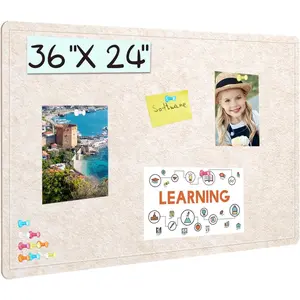 Bulletin Board, 36 X 24 inches Cork Board with 20 Pushpin, Felt Cork Board Notice Pin Board, Self-Adhesive Vision Board Mood Board Foldable Photo Board for Wall - Oatmeal