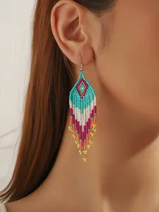 Women's Fashion Tassel Earrings, Bohemian Style, Geometric Gradient Pattern, Handmade Glass Beaded Dangle Earrings, All Seasons Wear, Boho Style Jewelry