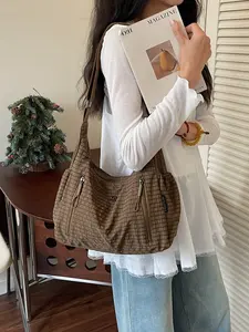 Korean Style Milk Nylon Crescent Bag, Large Capacity Multi-Zipper Casual Commuter Crossbody Shoulder Bag, Unisex Daily Use Backpack