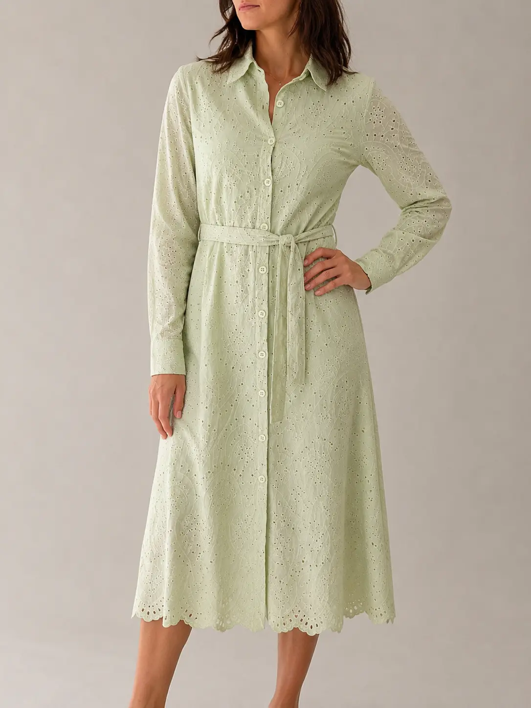 Positano Broderie Dress - Sage Green