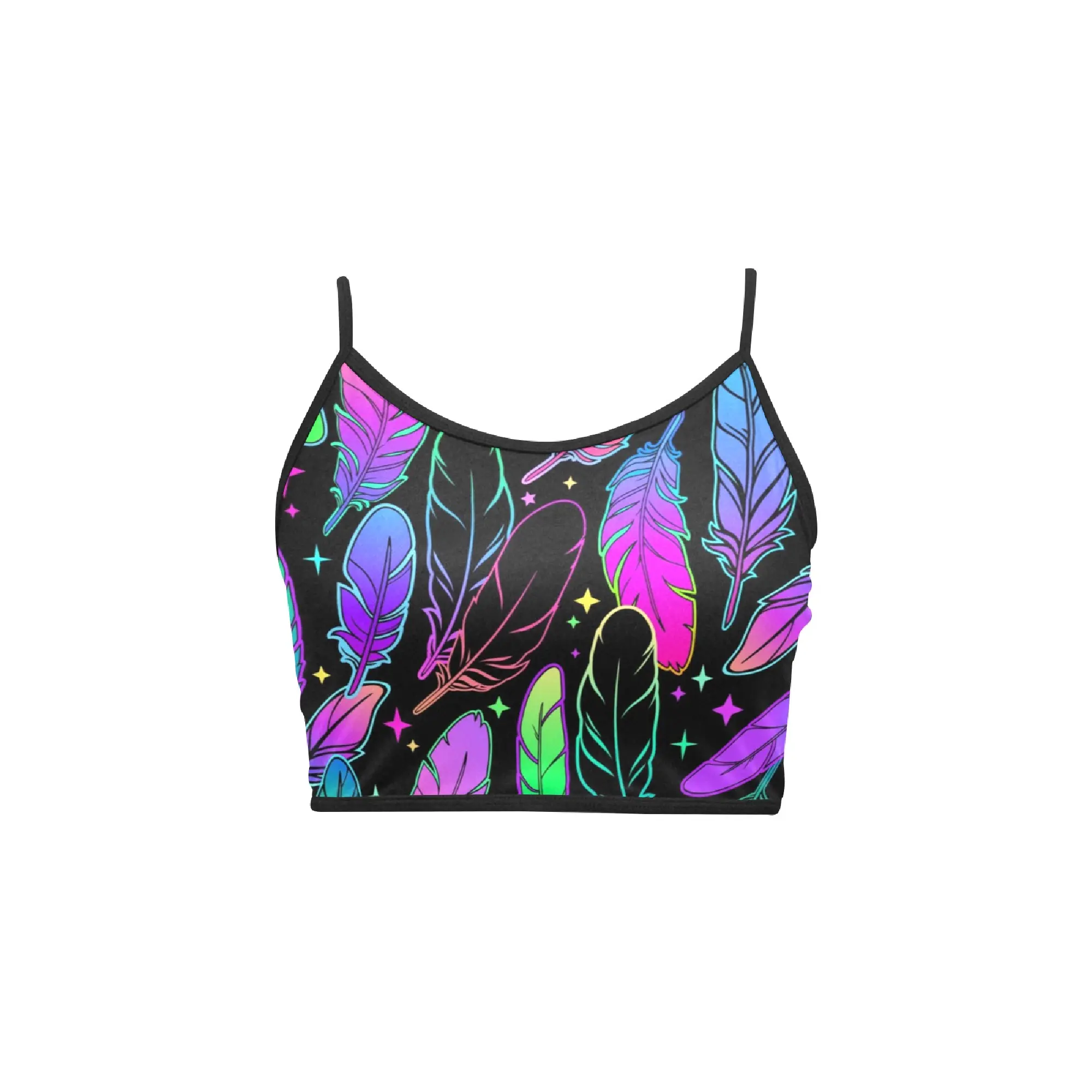 Women's Feather Glow Cami Crop Top, Chic Polyester Design, Versatile for Beach, Jeans, or Skirt Pairing