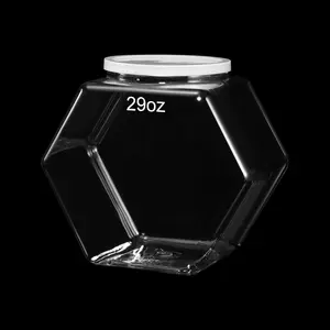 Uiifan 1 Piece Plastic Candy Jar with Lid Clear Fish Bowls Cookie Jar Hexagonal Containers for Snacks, Dog Food, Desk Pet, Craft and Sewing Supplies, Coffee Pod, Laundry Pod Storage Display(29 oz)