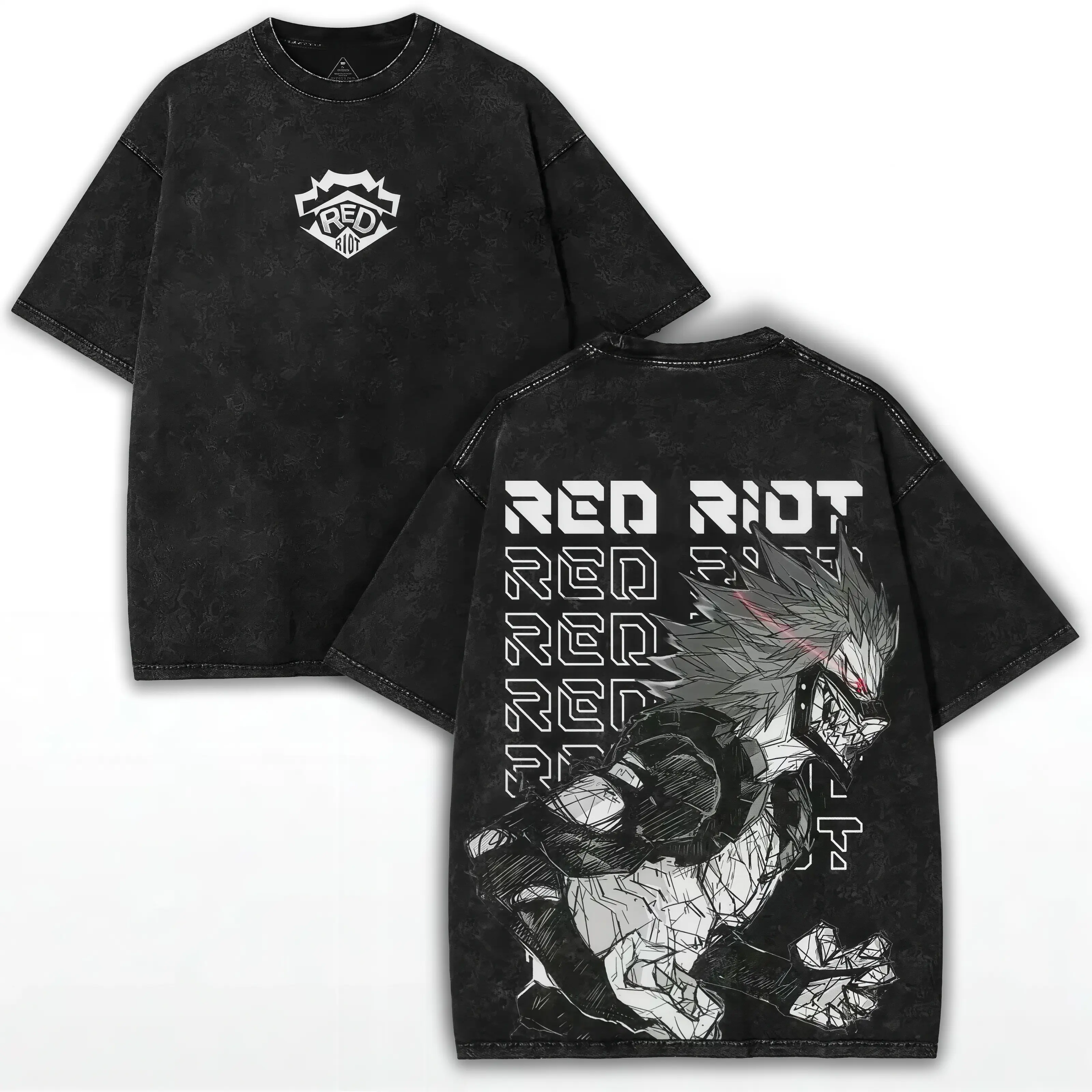Black Washed My Hero Academia Eijiro Kirishima Red Riot Hardening Quirk Vintage Grunge Retro Anime Streetwear Graphic T‑Shirt for Men Women Oversized Short Sleeve Crewneck Cotton Tee Casual Top for My Hero Academia Fans and Daily Wear
