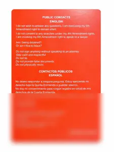 1 Red Card 4x6 – Know Your Constitutional Rights Card (English/Spanish) | Residential & Public Contacts | By Sargento Sarabia Durable Card Horizontal Cards
