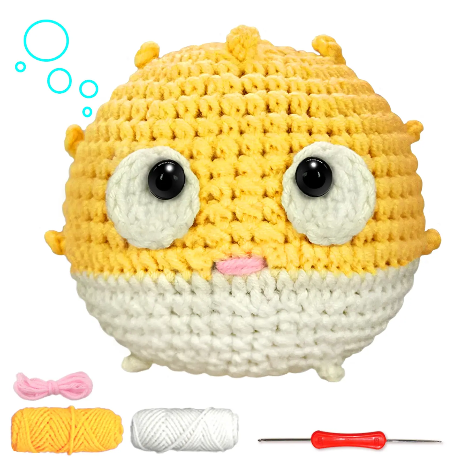 Puffer Fish Crochet Material Kit, Complete Set with Hook, Instructions Manual, Detailed Tutorial Videos, Random Accessory Colors, Crochet Hooks