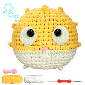 Puffer Fish Crochet Material Kit, Complete Set with Hook, Instructions Manual, Detailed Tutorial Videos, Random Accessory Colors, Crochet Hooks