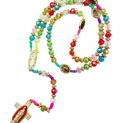 Mexican Virgin Mary Necklace, Beaded Pendant Necklace, Religious Pendant, Spiritual Pendant, Crucifix Cross Pendant, Guadalupe Protection Blessing Charm, Catholic Handmade Jewelry, Unisex Car Hanging Charm, Versatile Accessory