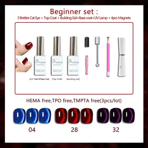 Beginner Set Cat Eye Nail Gel Polish DIY Nails At Home Each Set With UV Lamp & Multi-Magnets & Peel off Base Coat & Top Coat  & Building Gel Polish DIY At Home Nail Manicure Hema free TPO free gel