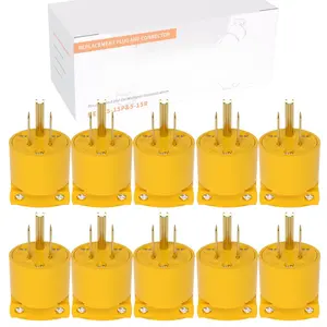 10 count Extension Cord End Electrical Replacement Plug NEMA 5-15P 15A 125V 2Pole 3Wire Yellow Shell Industrial Grade 3-Prong Male Straight  Grounding Type,UL Listed.