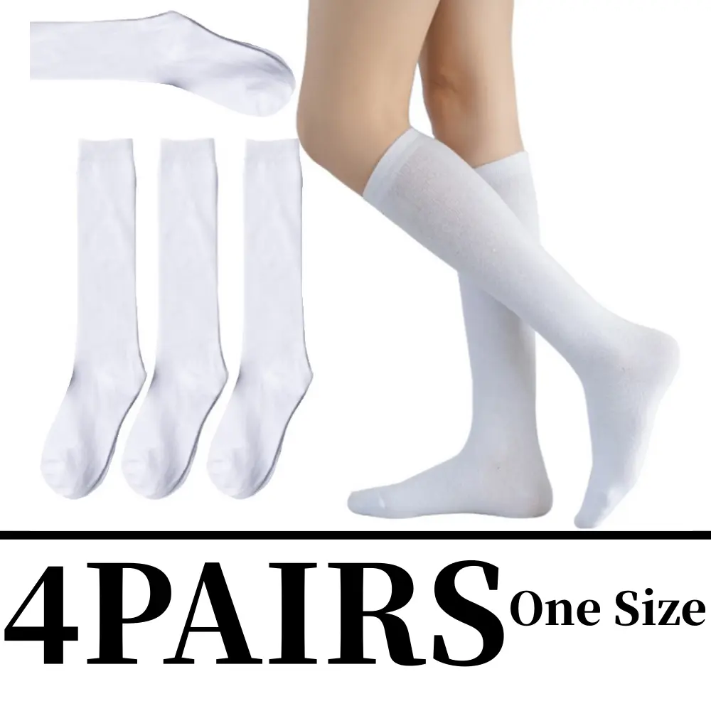 Women's 4-Pair Opaque Knee High Socks, Soft Cotton Nylon Blend, Breathable Athletic Stockings for Dress & Tennis