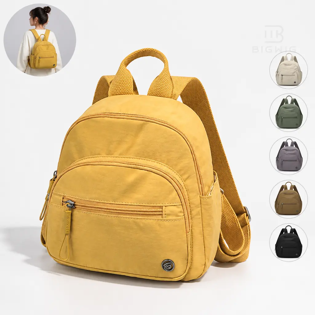 Women's Multifunctional Nylon Mini Backpack - Lightweight Compact Packable Daypack, Water-Resistant Multi-Pocket Chest Bag, Curved Straps, Zipper Closure, Fits 8-Inch Laptop (Under 20L), 2025 Spring Solid Color Daily Commute Essential, Multifunctional Bac