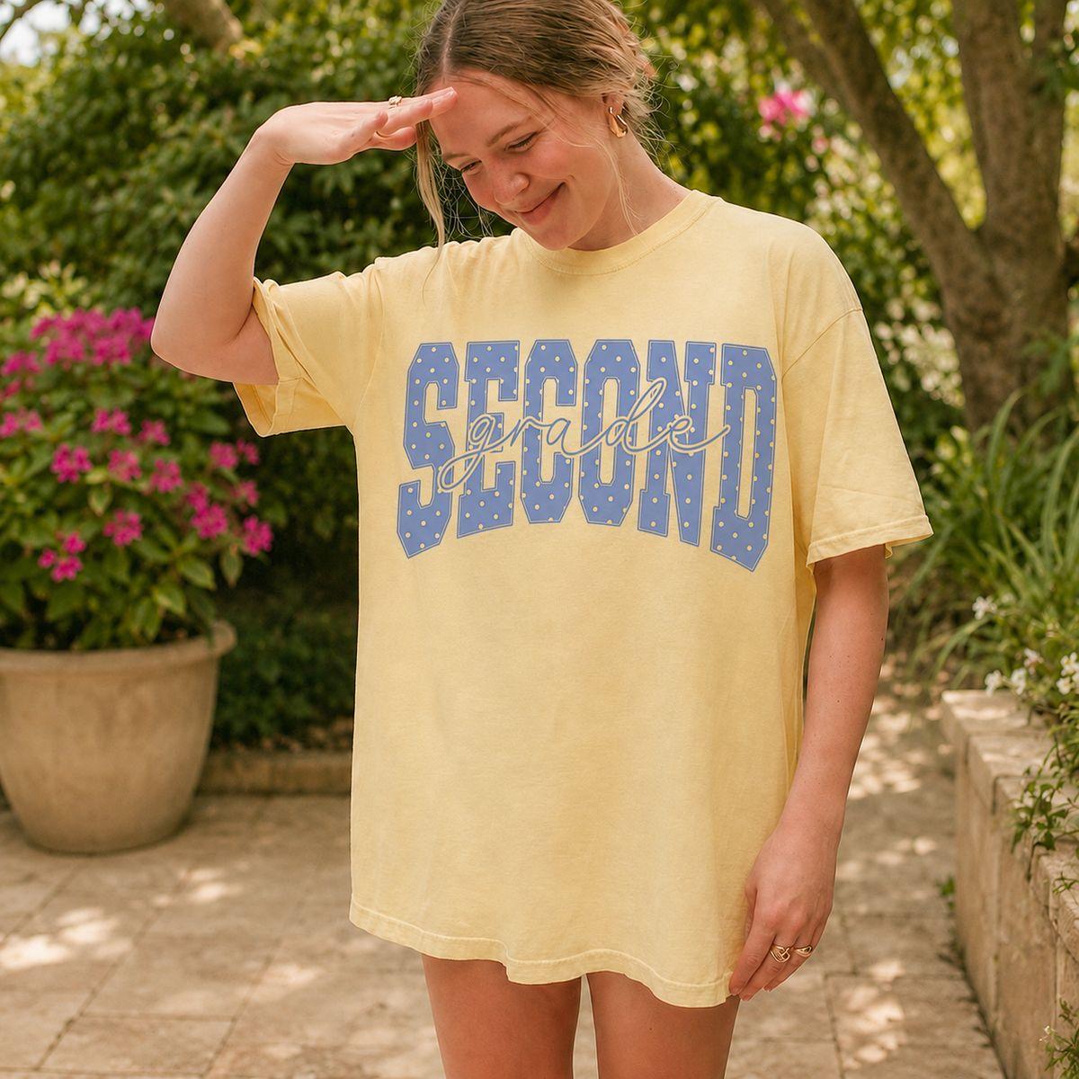 Second Grade Comfort Colors Shirt, Blue Polka Dots Teacher Tee, Cottagecore 2nd Grade T Shirt, Back To School First Day School T Shirt