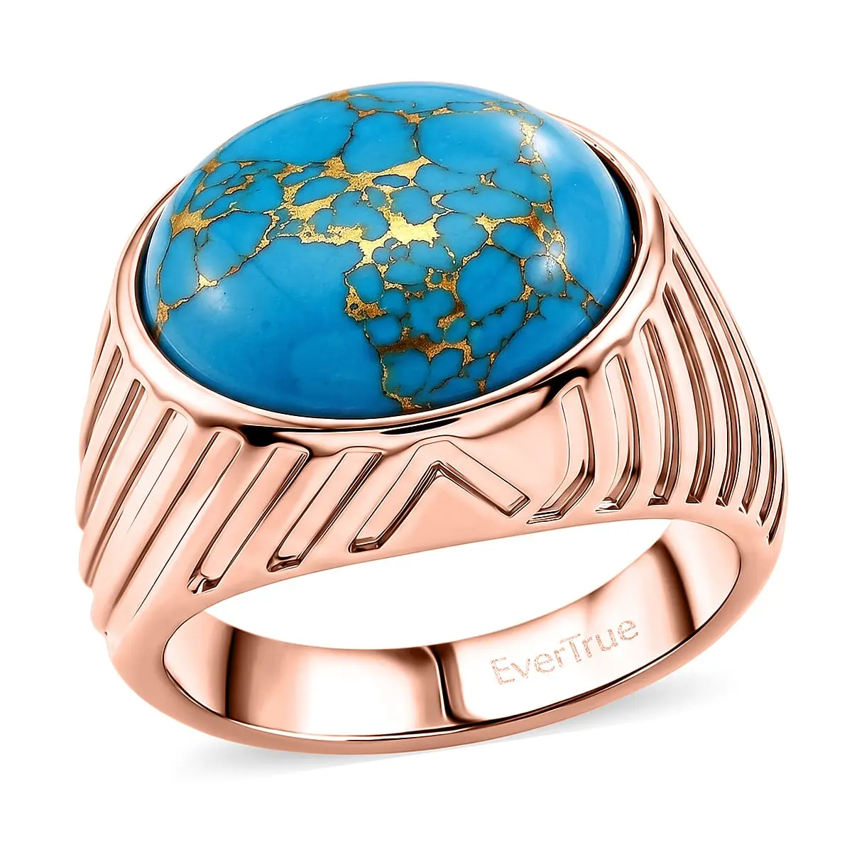 EverTrue Mojave Blue Turquoise Desert Wind Ring in 14K RG Over Copper with Magnet (Size 10.0) 9.15 ctw