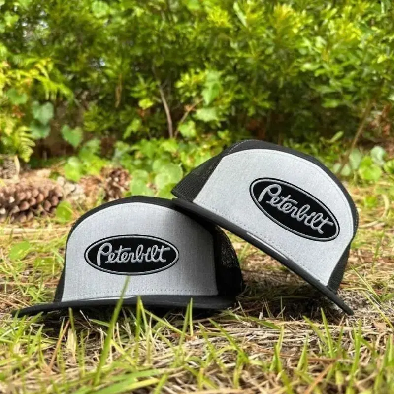 [BUY 2 FOR 1 PRICE] Vintage Peterbilt 7 Panel Trucker Hat – Old School Embroidered Snapback, Black/White/Khaki/Brown Mesh Back Cap