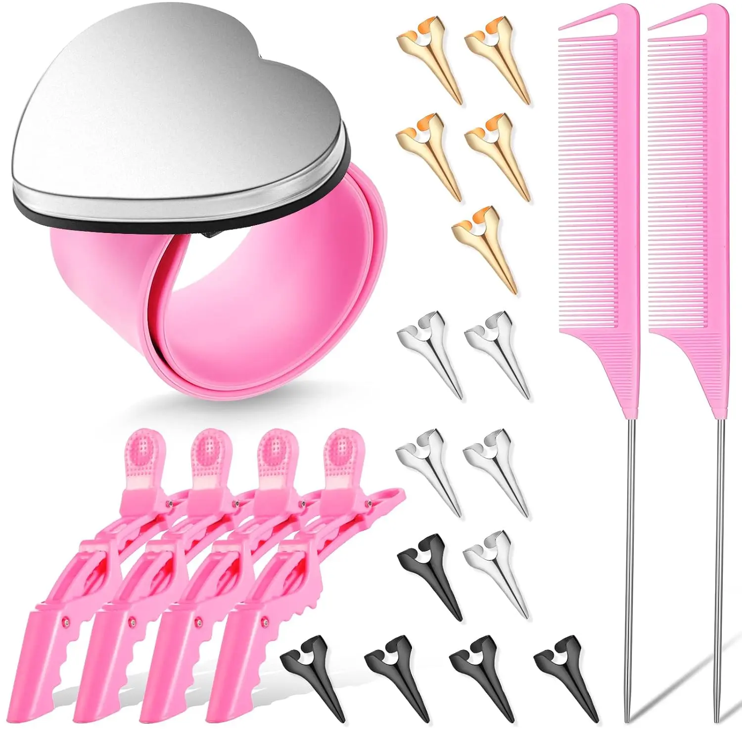 22 Pcs Hair Braiding Tools with Magnetic Wrist Sewing Pincushion Pin Wristband Stainless Pintail Rat Tail Braiding Finger Ring Tool