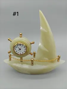 Onyx Sailboat Clock - Nautical Desk Decor, Luxury Crystal Timepiece with Optional light up base