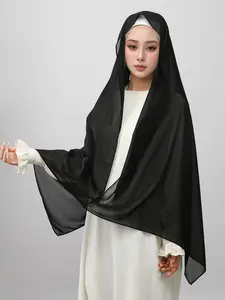 Women's Fashion Solid Color Chiffon Headscarf, Elegant Casual Modest Muslim Hijab, Lightweight Breathable, All Seasons, Festival Gift